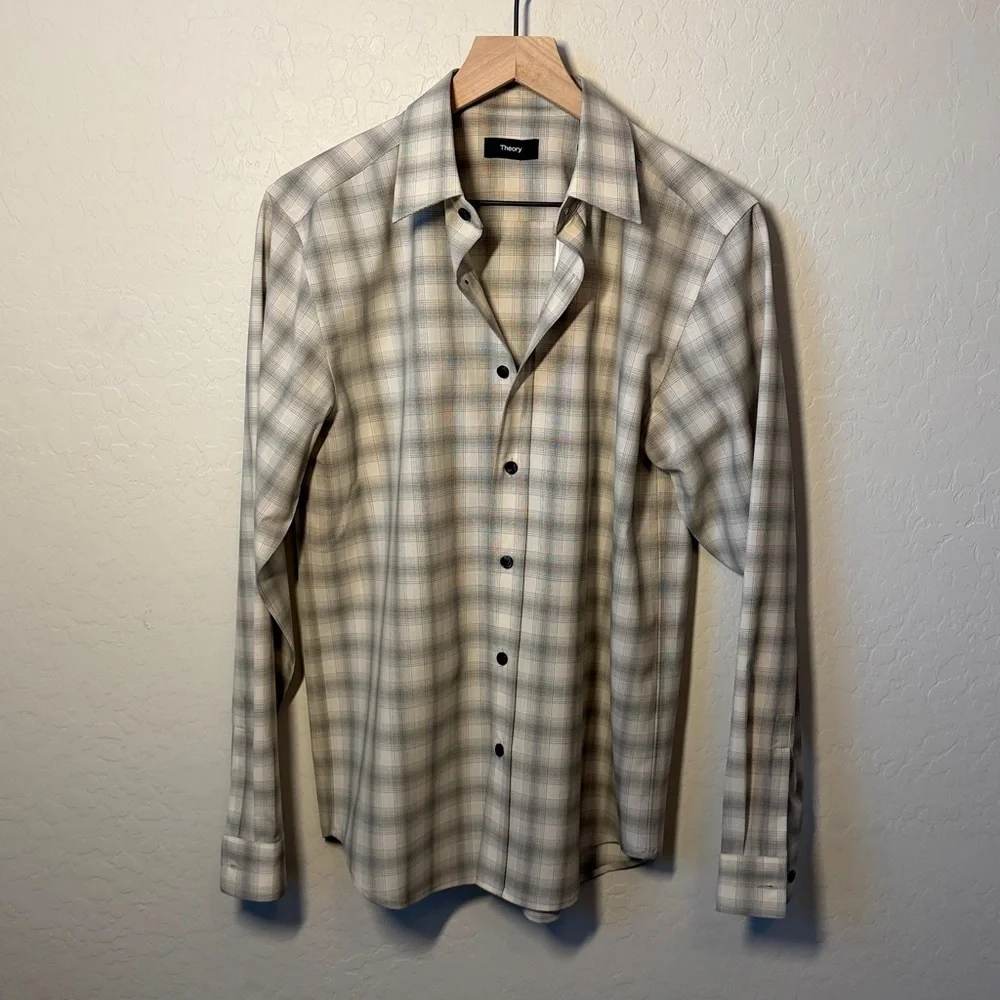NWT Theory Irving 100% Virgin Wool Plaid Men’s Button Down Shirt Size Small - Picture 3 of 7